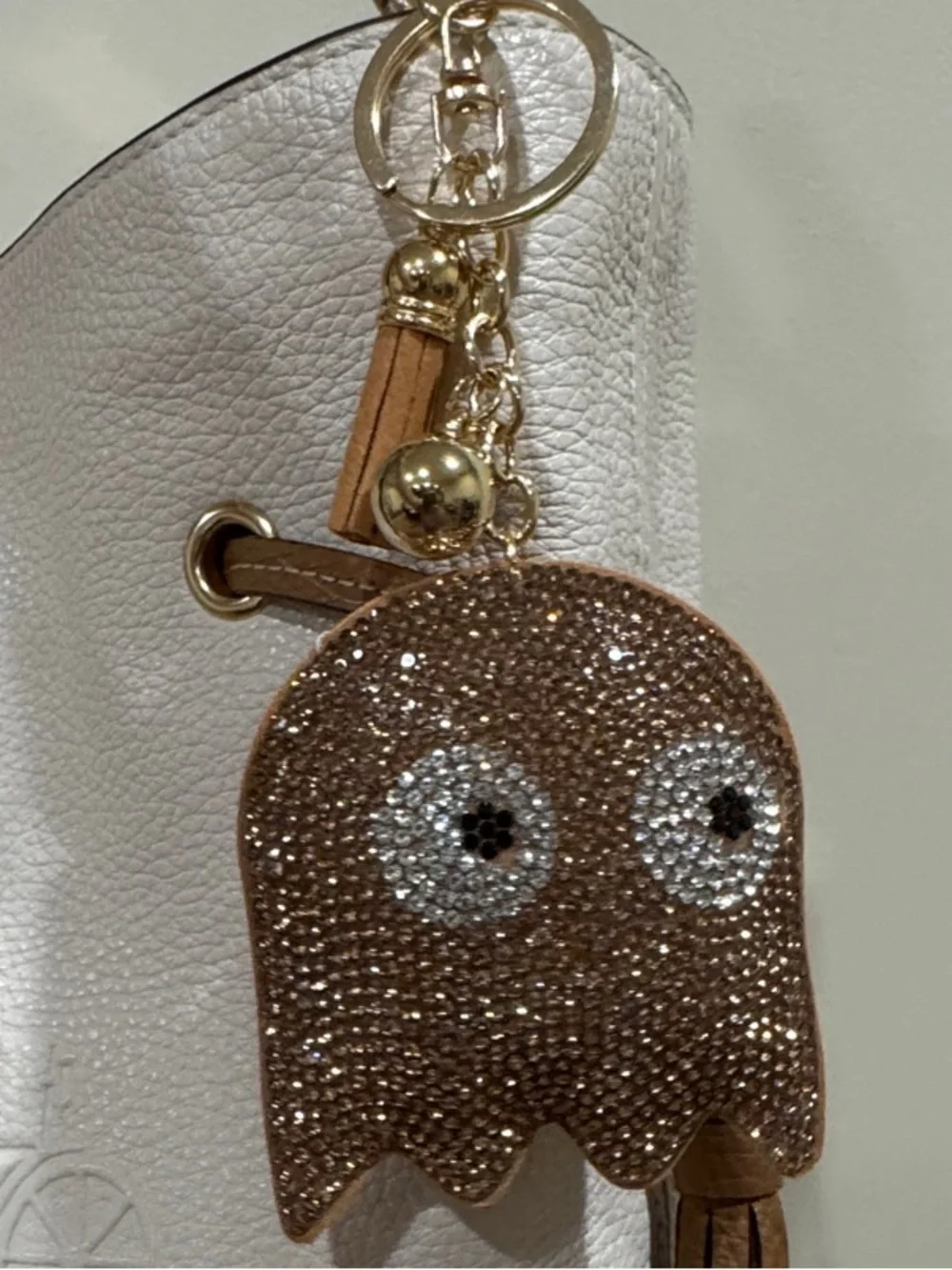 Crystal Ghost Charm Keychain in Brown with Gold Accents